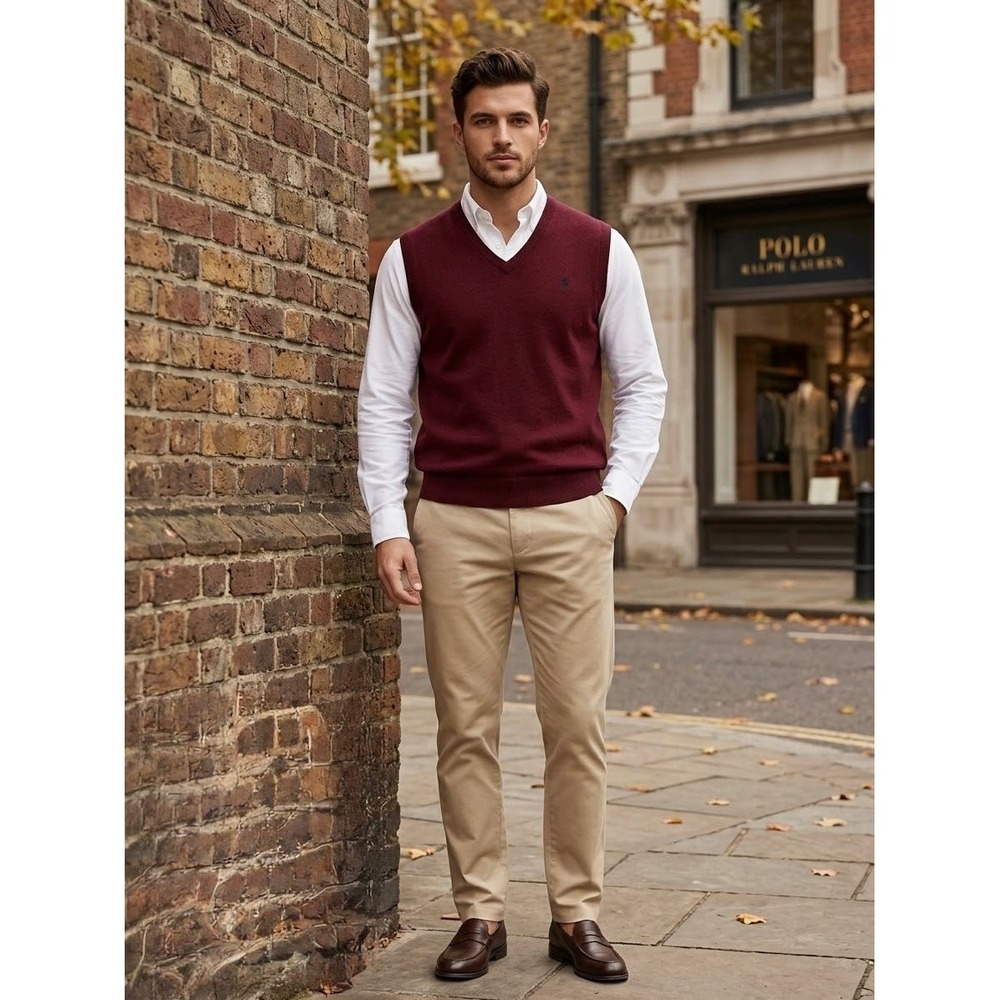 Polo Ralph Lauren Mens XL Burgundy 100% Cashmere V-Neck Sweater Vest